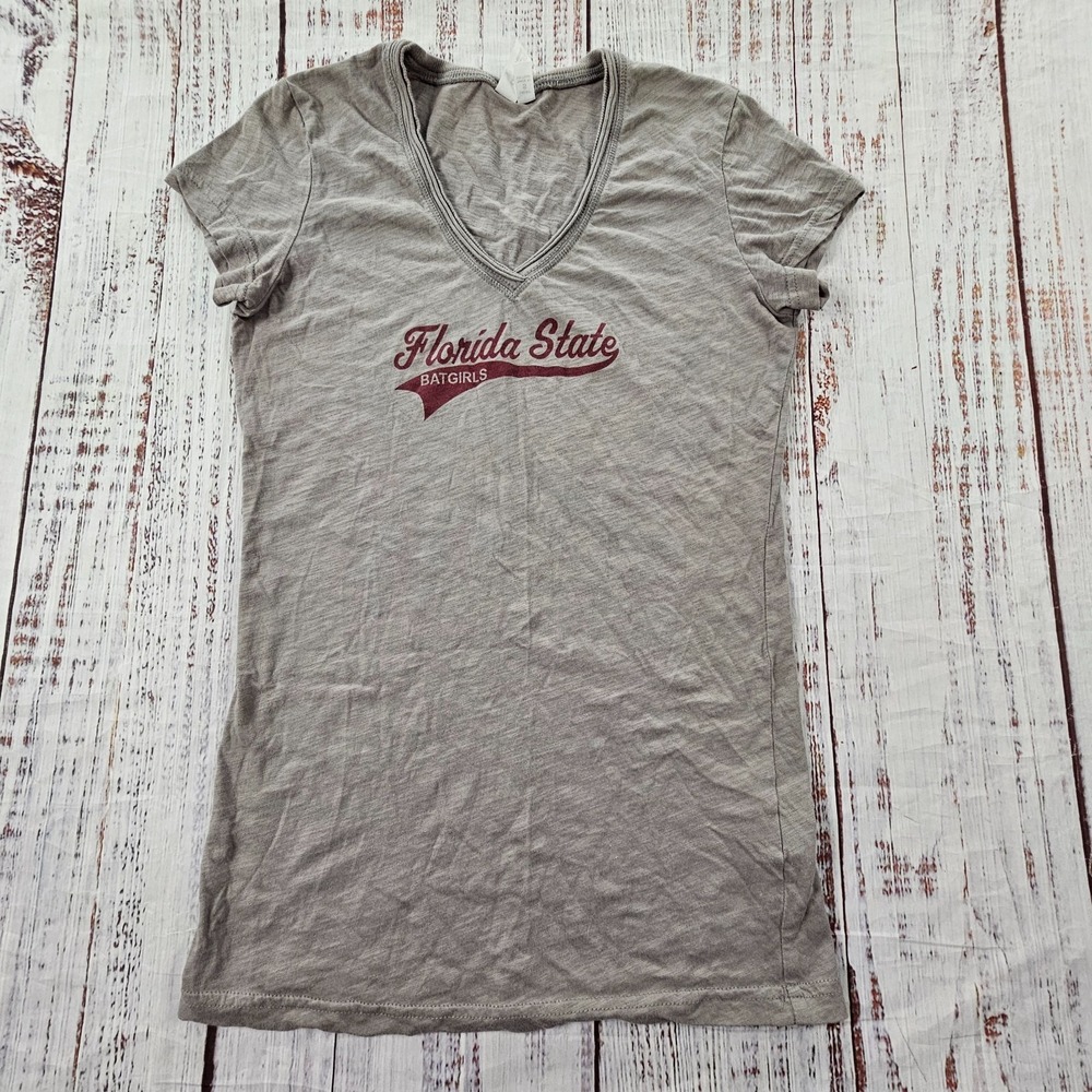 Florida State Batgirls Baseball Gray Short Sleeve Cotton V-Neck T-Shirt Womens S